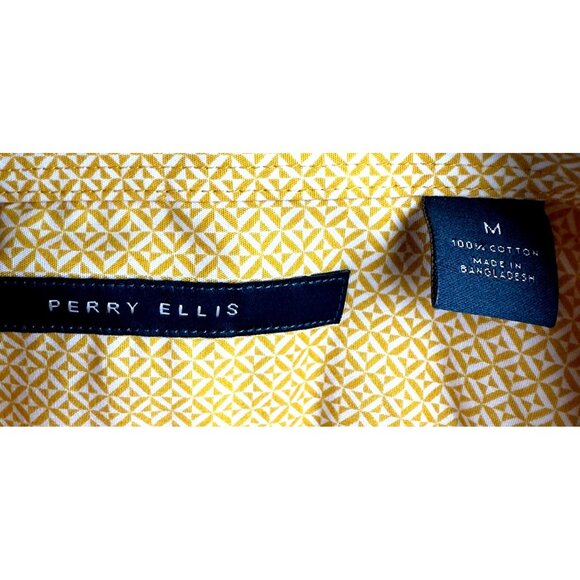 Perry Ellis Shirt Mens M Golden Mustard Long-Sleeve Cotton Geometric Pattern - Picture 4 of 10